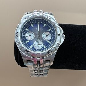 Fossil Silver and Navy Chronograph Watch.  2007 EUC